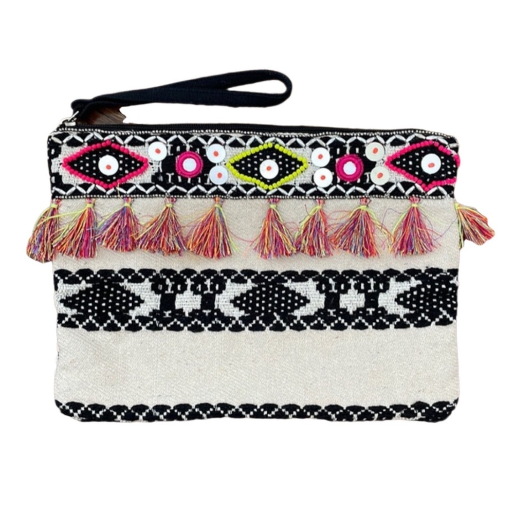 Stephanie Nicole New York Boho Tassel Beaded Wristlet Clutch
